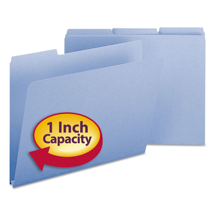 Smead Expanding Recycled Heavy Pressboard Folders, 1/3-Cut Tabs: Assorted, Letter Size, 1" Expansion, Blue, 25/Box (SMD21530)