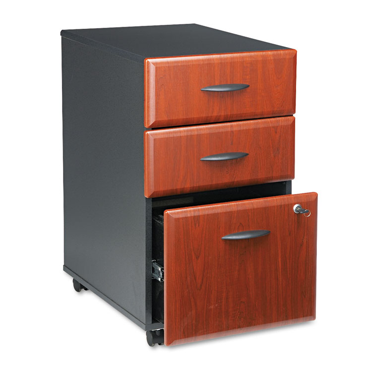 Bush Mobile Pedestal File, Left/Right, 3-Drawers: Box/Box/File, Legal/Letter/A4/A5, Hansen Cherry/Galaxy, 15.75" x 20.25" x 27.88" (BSHWC94453SU)