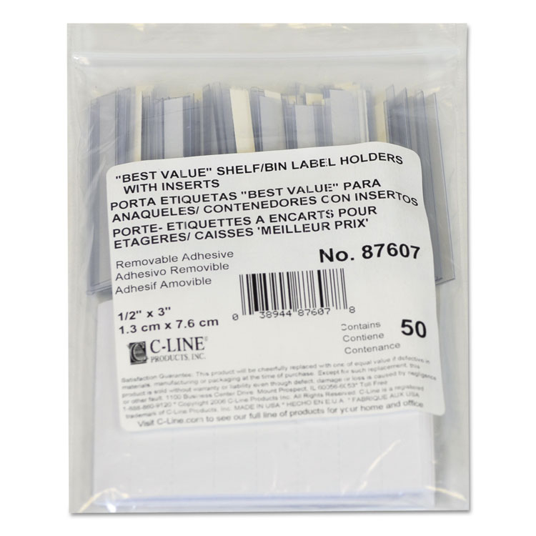 C-Line Self-Adhesive Label Holders, Top Load, 0.5 x 3, Clear, 50/Pack (CLI87607)