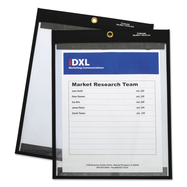 C-Line Magnetic Stitched Shop Ticket Holders, Super Heavy-Duty, Top Load 9 x 12 Insert, Clear Front, Black Border, 25/Carton (CLI85912)