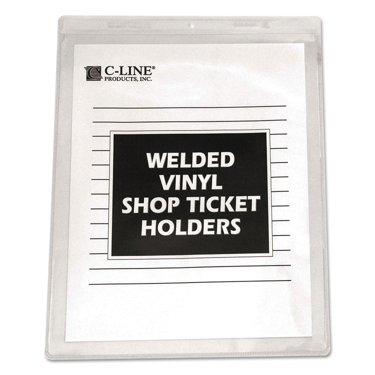 C-Line Clear Vinyl Shop Ticket Holders, Super Heavy-Duty, Top Load 8.5 x 11 Insert, Clear Front, 50/Box (CLI80911)