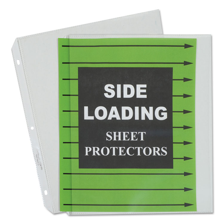 C-Line Side Loading Polypropylene Sheet Protectors, Heavy-Duty, Side: 3-Hole Punched, Side Load 8.5 x 11 Insert, Clear Front, 50/Box (CLI62313)