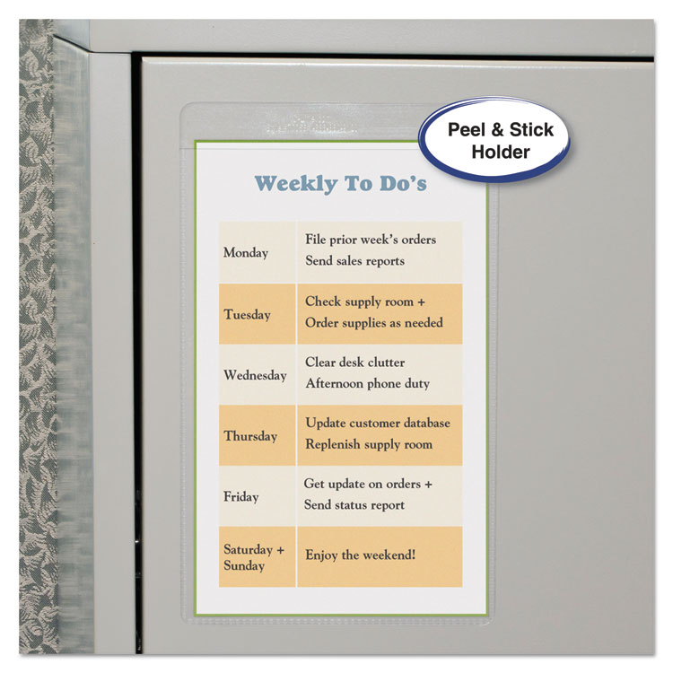 C-Line Self-Adhesive Poly Shop Ticket Holders, Super Heavy-Duty, Top Load 5 x 8 Insert, Clear Front, 50/Box (CLI70058)