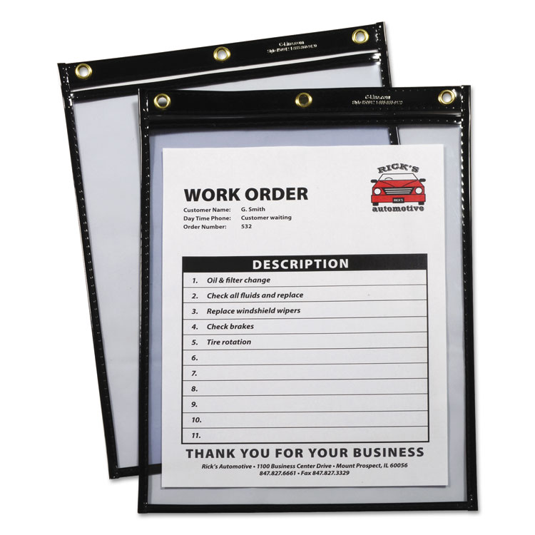 C-Line Super Heavyweight Plus Stitched Shop Ticket Holders, Top Load 9 x 12 Insert, Clear Front, Black Border, 15/Box (CLI50912)