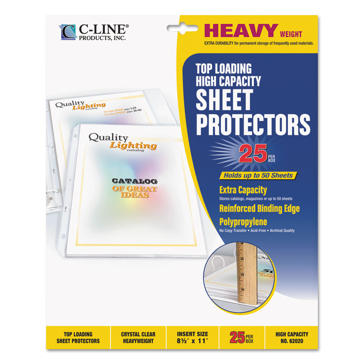 C-Line High-Capacity Sheet Protectors, Heavy-Duty, Side: 3-Hole Punched, Top Load 8.5 x 11 Insert, Clear Front, 25/Box (CLI62020)