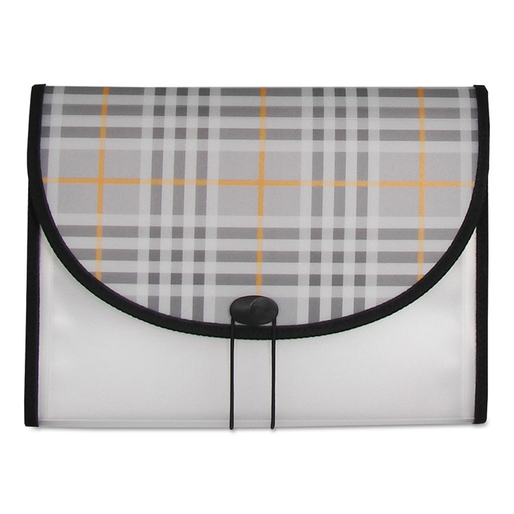 C-Line Plaid Design Expanding Files, 1.5" Expansion, 13 Sections, Cord/Hook Closure, 1/6-Cut Tabs, Letter Size, Gray Plaid (CLI58312)