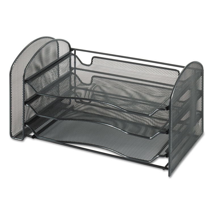 Safco Mesh Desk Organizer, 1 Vertical/3 Horizontal Sections, Steel Mesh, 16.25 x 9 x 8, Black (SAF3265BL)