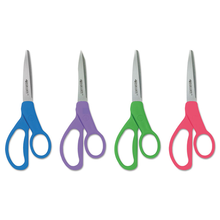 Westcott Student Scissors with Antimicrobial Protection, Pointed Tip, 7" Long, 3" Cut Length, Randomly Assorted Handle Color (ACM14231)