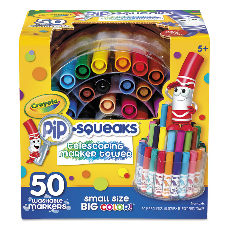 Crayola Pip-Squeaks Telescoping Marker Tower, Medium Bullet Tip, Assorted Colors, 50/Pack (CYO588750)