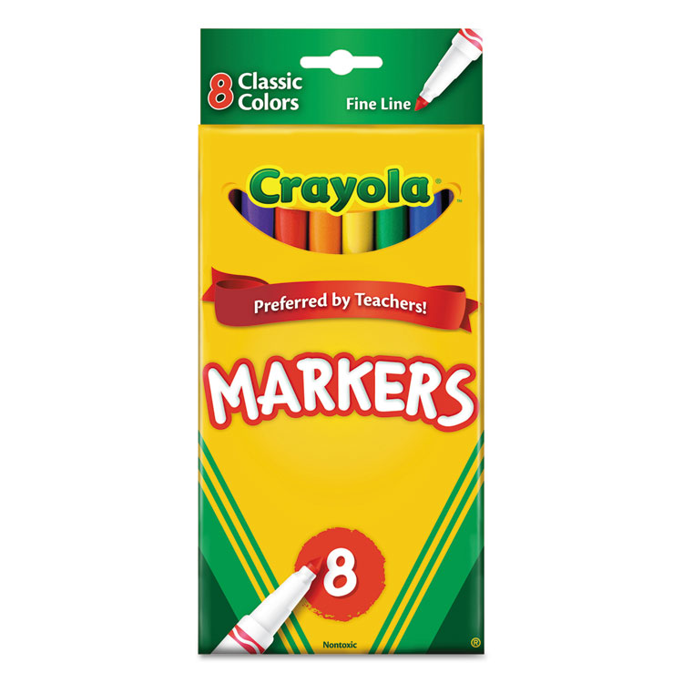 Crayola Non-Washable Marker, Fine Bullet Tip, Assorted Classic Colors, 8/Pack (CYO587709)
