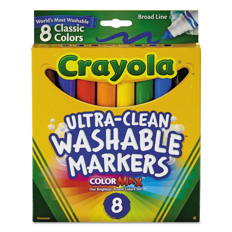 Crayola Ultra-Clean Washable Markers, Broad Bullet Tip, Assorted Colors, 8/Pack (CYO587808)