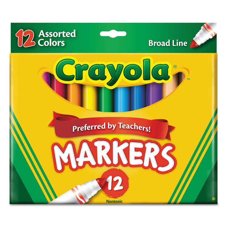 Crayola Non-Washable Marker, Broad Bullet Tip, Assorted Classic Colors, Dozen (CYO587712)