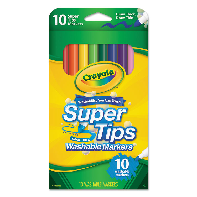 Crayola Washable Super Tips Markers, Fine/Broad Bullet Tips, Assorted Colors, 10/Set (CYO588610)