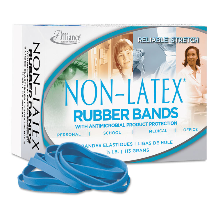 Alliance Antimicrobial Non-Latex Rubber Bands, Size 64, 0.04" Gauge, Cyan Blue, 4 oz Box, 95/Box (ALL42649)