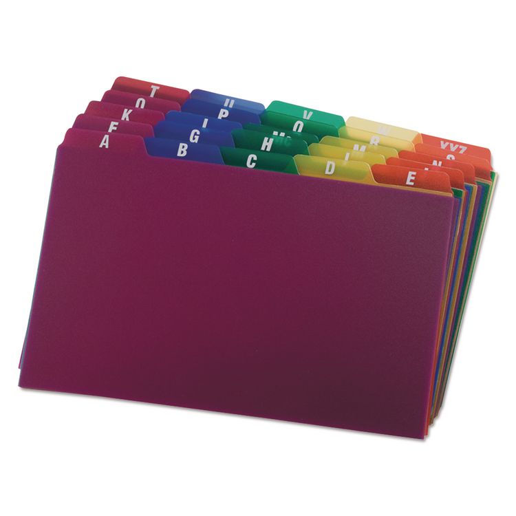 Oxford Durable Poly A-Z Card Guides, 1/5-Cut Top Tab, A to Z, 5 x 8, Assorted Colors, 25/Set (OXF73155)