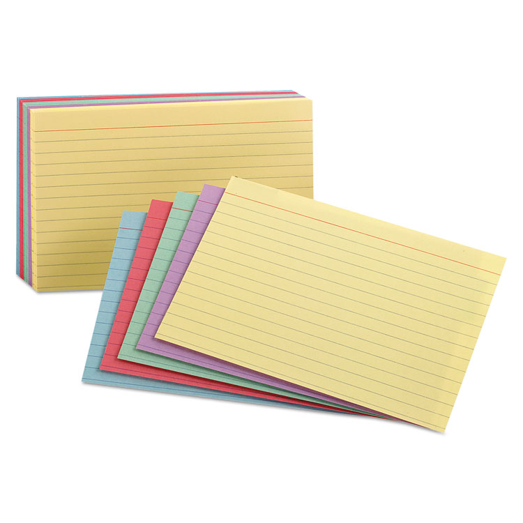 Oxford Ruled Index Cards, 3 x 5, Blue/Violet/Canary/Green/Cherry, 100/Pack (OXF40280)