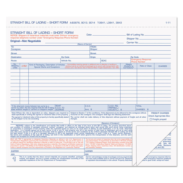 TOPS Hazardous Material Short Form, Three-Part Carbonless, 7 x 8.5, 50 Forms Total (TOP3841)