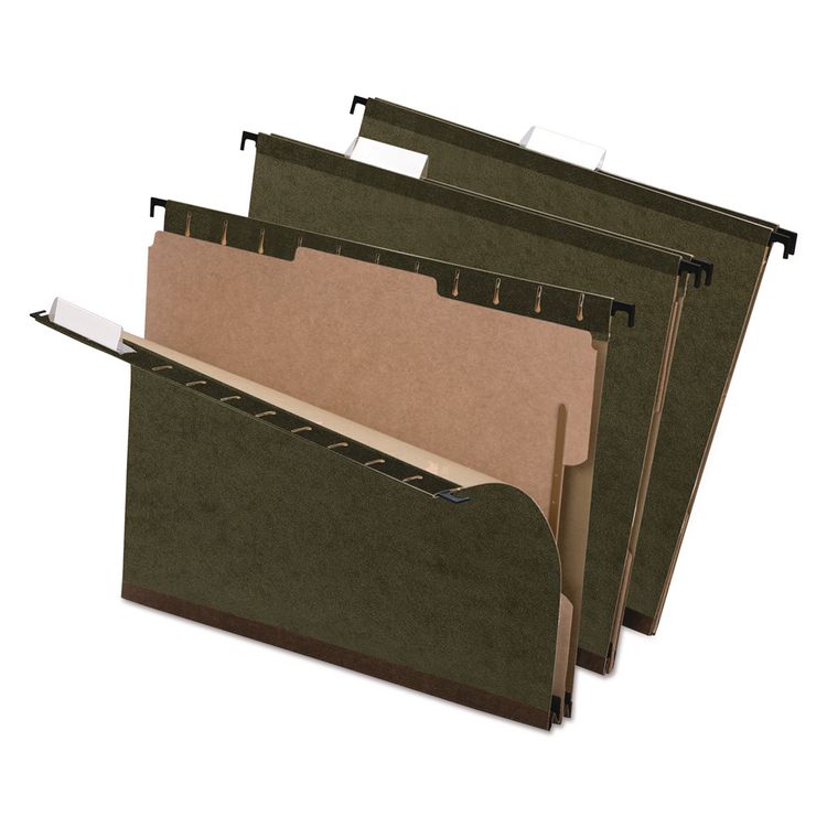 Pendaflex SureHook Reinforced Hanging Divider Folders, 2" Expansion, 1 Divider, 4 Fasteners, Letter Size, Green Exterior, 10/Box (PFX59253)