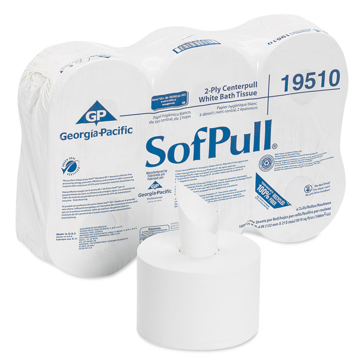 Georgia Pacific Professional High Capacity Center-Pull Tissue, Septic Safe, 2-Ply, White, 1,000 Sheets/Roll, 6 Rolls/Carton (GPC19510)