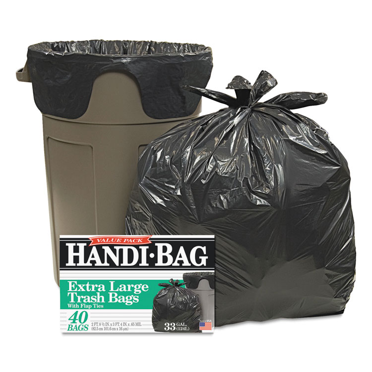 Handi-Bag Super Value Pack Can Liners, 33 gal, 0.65 mil, 32.5" x 40", Black, 40/Box (WBIHAB6FTL40)