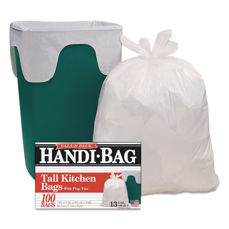Handi-Bag Super Value Pack Can Liners, 13 gal, 0.6 mil, 23.75" x 28", White, 100/Box (WBIHAB6FK100)