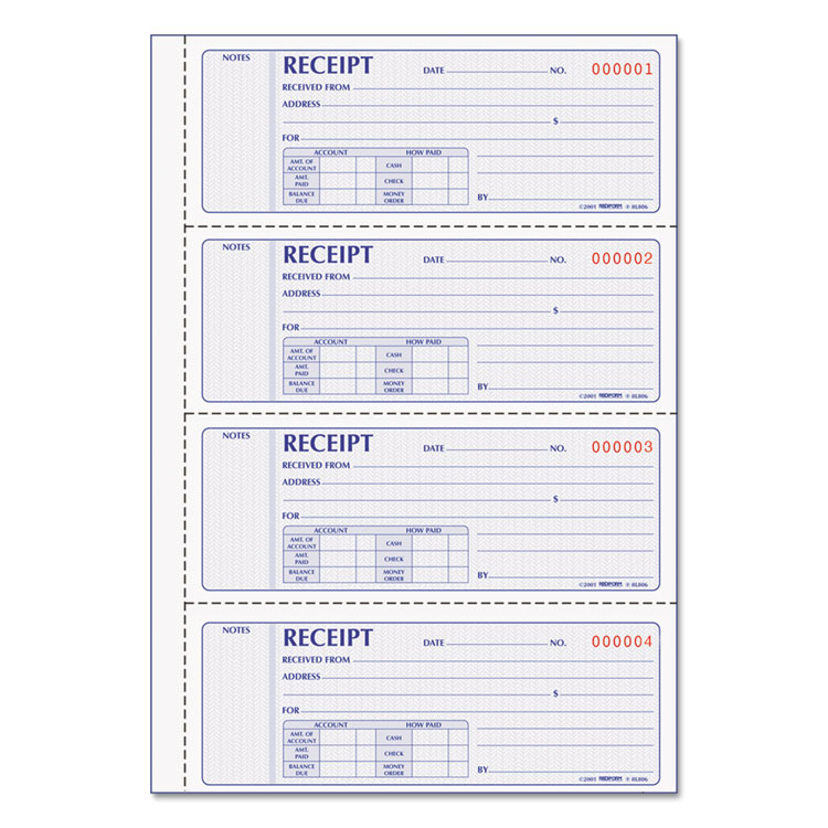 Rediform Money Receipt Book, Softcover, Two-Part Carbonless, 7 x 2.75, 4 Forms/Sheet, 200 Forms Total (RED8L806)