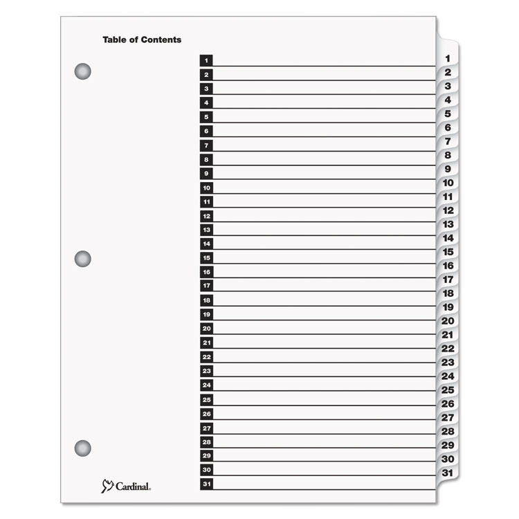 Cardinal OneStep Printable Table of Contents and Dividers, 31-Tab, 1 to 31, 11 x 8.5, White, White Tabs, 1 Set (CRD60113)