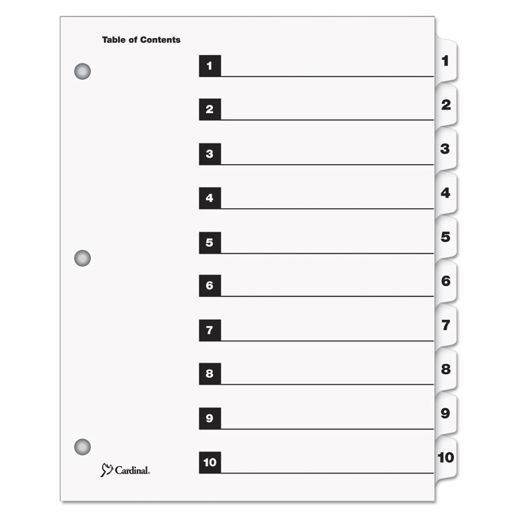 Cardinal OneStep Printable Table of Contents and Dividers, 10-Tab, 1 to 10, 11 x 8.5, White, White Tabs, 1 Set (CRD61013)