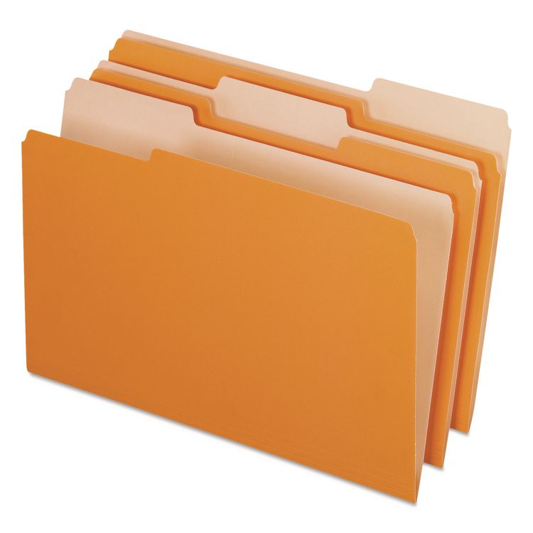 Pendaflex Interior File Folders, 1/3-Cut Tabs: Assorted, Legal Size, Orange, 100/Box (PFX435013ORA)