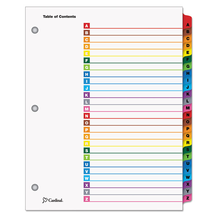 Cardinal OneStep Printable Table of Contents and Dividers, 26-Tab, A to Z, 11 x 8.5, White, Assorted Tabs, 1 Set (CRD60218)