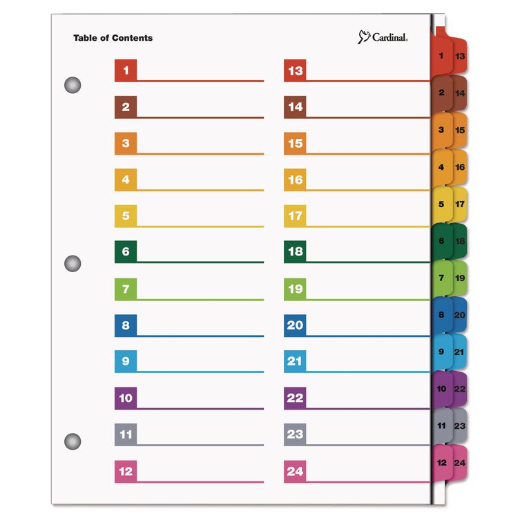 Cardinal OneStep Printable Table of Contents and Dividers - Double Column, 24-Tab, 1 to 24, 11 x 8.5, White, 1 Set (CRD60960)