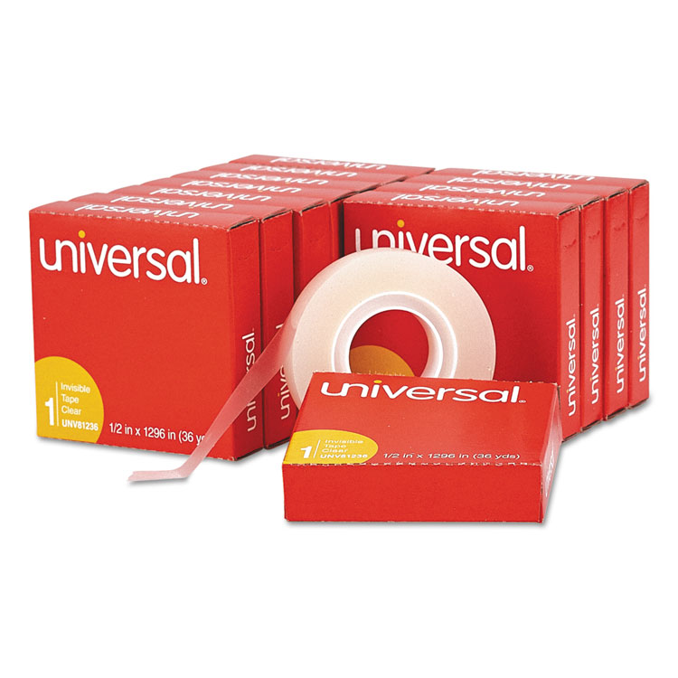 Universal Invisible Tape, 1" Core, 0.5" x 36 yds, Clear, 12/Pack (UNV81236VP)