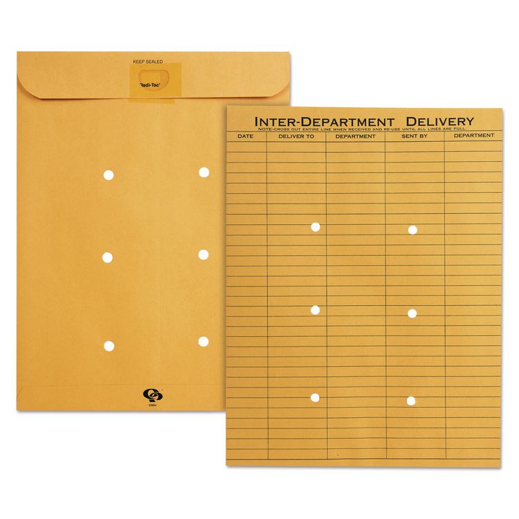 Quality Park Brown Kraft Resealable Redi-Tac Interoffice Envelope, #97, One-Sided Five-Column Format, 10 x 13, Brown Kraft, 100/Box (QUA63664)