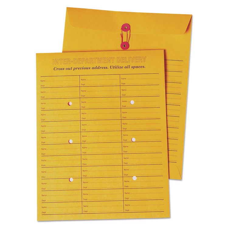Quality Park Brown Kraft String/Button Box-Style Interoffice Envelope, #97, Two-Sided Three-Column Format, 10 x 13, Brown Kraft, 100/Box (QUA63562)