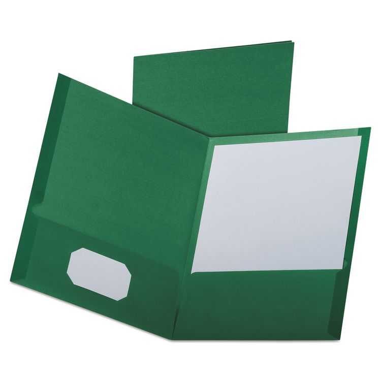 Oxford Linen Finish Twin Pocket Folders, 100-Sheet Capacity, 11 x 8.5, Hunter Green, 25/Box (OXF53434)
