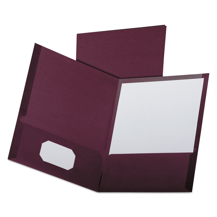 Oxford Linen Finish Twin Pocket Folders, 100-Sheet Capacity, 11 x 8.5, Burgundy, 25/Box (OXF53441)