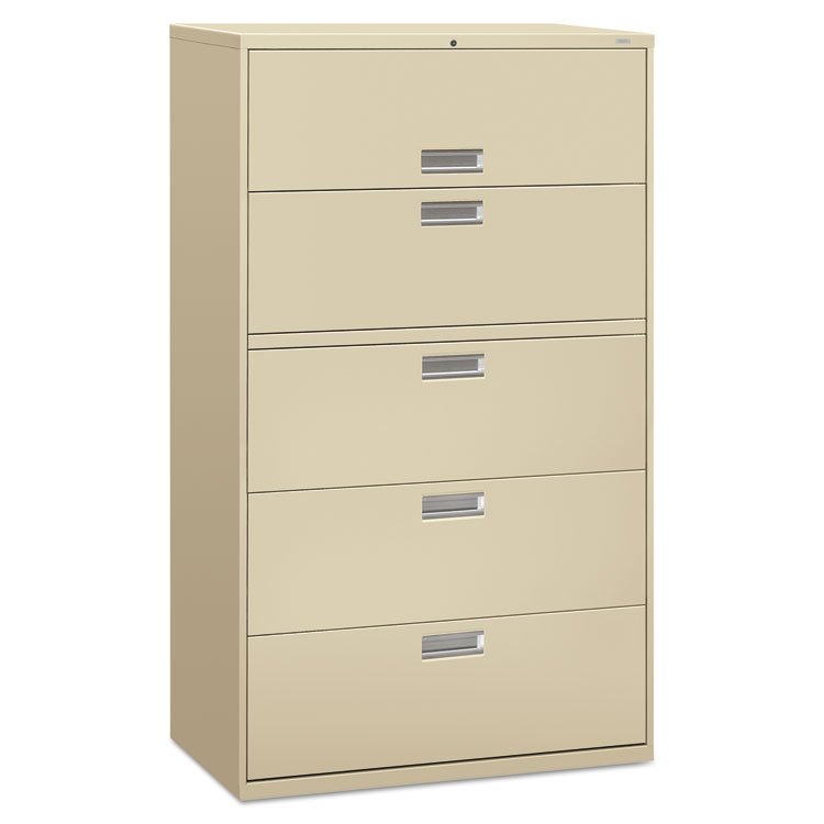 HON Brigade 600 Series Lateral File, 4 Legal/Letter-Size File Drawers, 1 Roll-Out File Shelf, Putty, 42" x 18" x 64.25" (HON695LL)