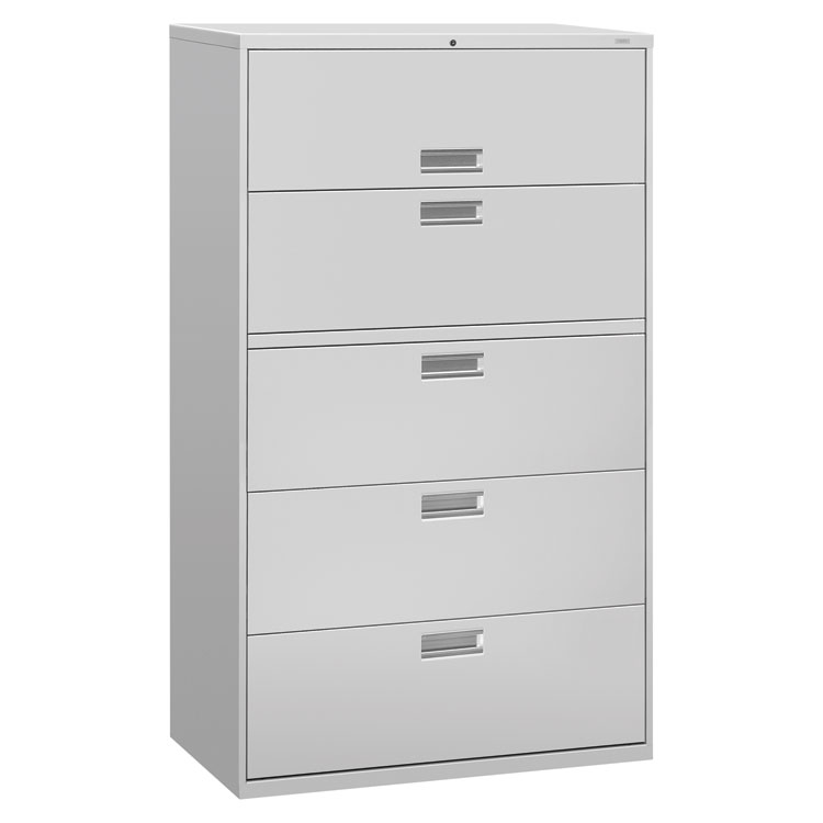 HON Brigade 600 Series Lateral File, 4 Legal/Letter-Size File Drawers, 1 Roll-Out File Shelf, Light Gray, 42" x 18" x 64.25" (HON695LQ)