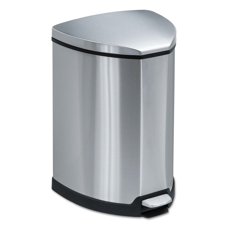 Safco Step-On Receptacle, 4 gal, Stainless Steel, Chrome/Black (SAF9685SS)