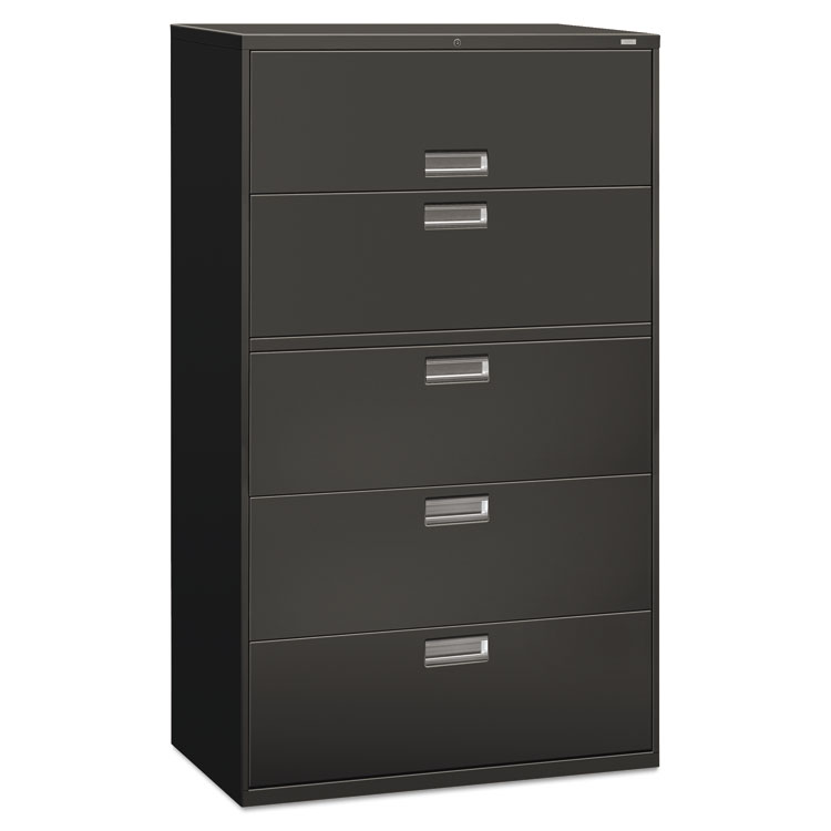 HON Brigade 600 Series Lateral File, 4 Legal/Letter-Size File Drawers, 1 Roll-Out File Shelf, Charcoal, 42" x 18" x 64.25" (HON695LS)