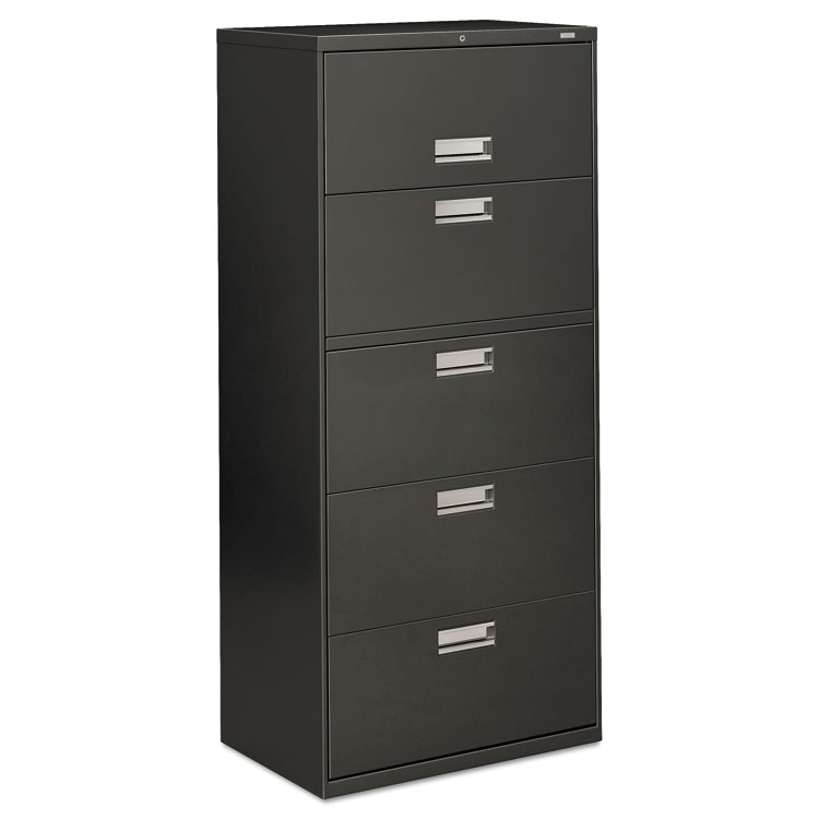 HON Brigade 600 Series Lateral File, 4 Legal/Letter-Size File Drawers, 1 File Shelf, 1 Post Shelf, Charcoal, 30" x 18" x 64.25" (HON675LS)