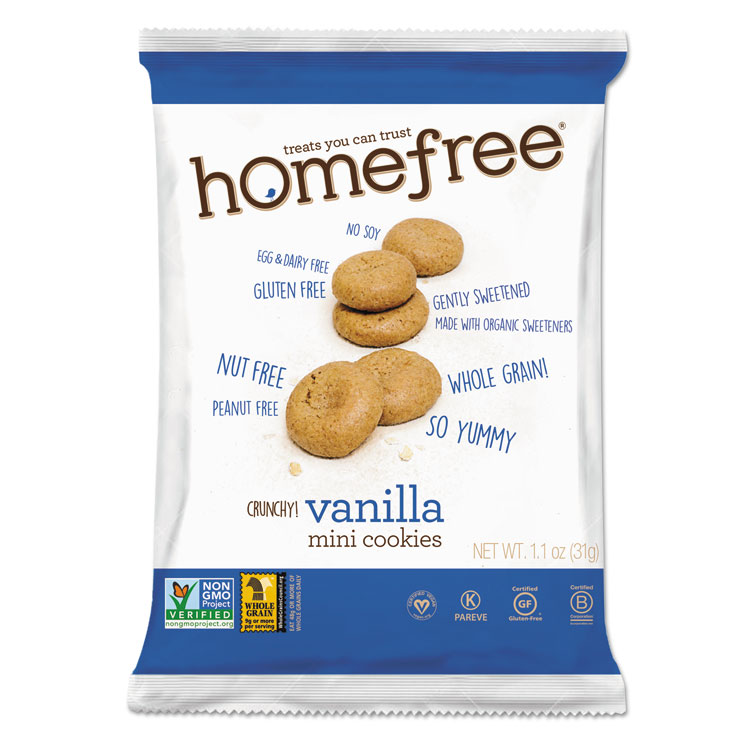Homefree Gluten Free Vanilla Mini Cookies, 1.1 oz Pack, 30/Carton (HMF01866)