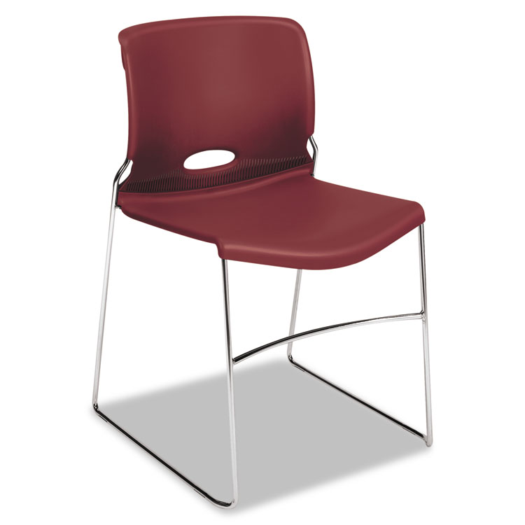HON Olson Stacker High Density Chair, Supports 300 lb, 17.75" Seat Height, Mulberry Seat, Mulberry Back, Chrome Base, 4/Carton (HON4041MB)