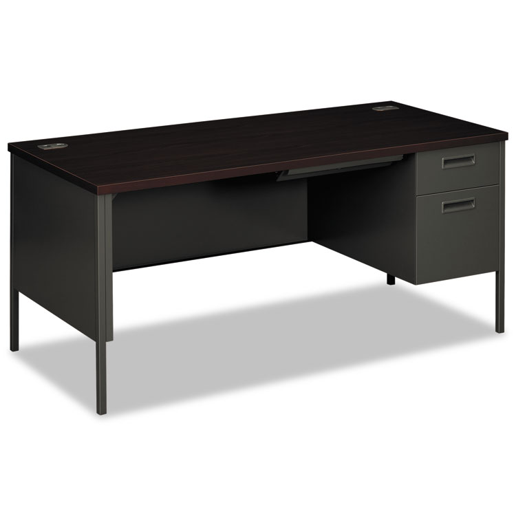Classic Metro Classic Series Right Pedestal "L" Workstation Desk, 66" x 30" x 29.5", Mahogany/Charcoal (HONP3265RNS)
