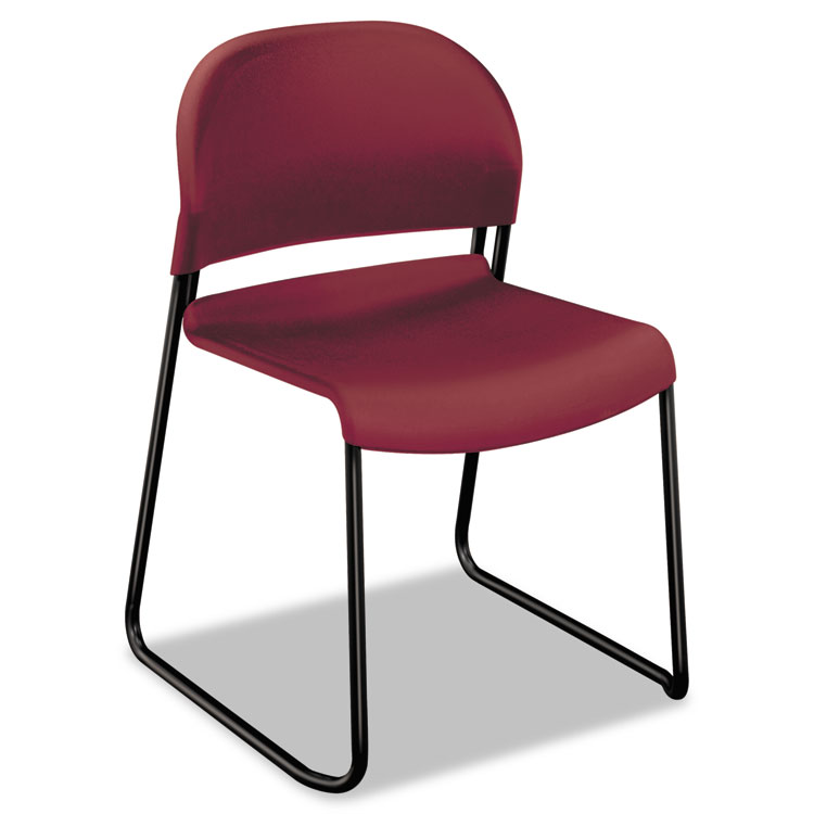 HON GuestStacker High Density Chairs, Supports 300 lb, 17.5" Seat Height, Mulberry Seat, Mulberry Back, Black Base, 4/Carton (HON4031MBT)