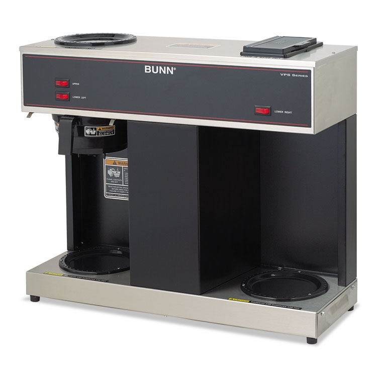 BUNN Pour-O-Matic Three-Burner Pour-Over Coffee Brewer, 12-Cup, Stainless Steel, Black (BUNVPS)