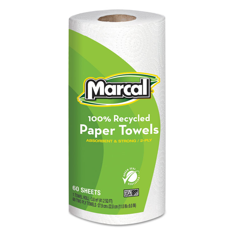 Marcal 100% Premium Recycled Kitchen Roll Towels, 2-Ply, 11 x 9, White, 60 Sheets, 15 Rolls/Carton (MRC6709)