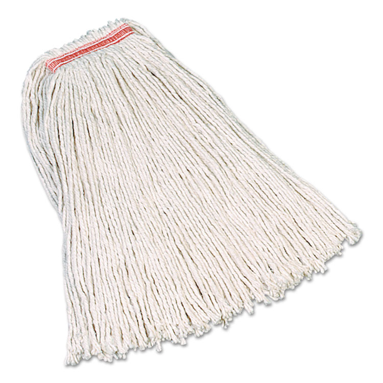 Rubbermaid Commercial Premium Cut-End Cotton Mop, White, 32 oz, 1" Orange Headband, 12/Carton (RCPF119WHI)