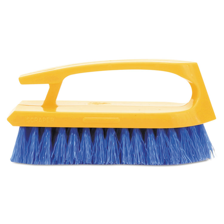 Rubbermaid Commercial Iron-Shaped Handle Scrub Brush, Blue Polypropylene Bristles, 6" Brush, 6" Yellow Plastic Handle (RCP6482COB)