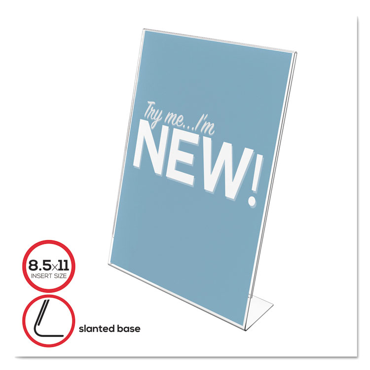 deflecto Classic Image Slanted Sign Holder, Portrait, 8.5 x 11 Insert, Clear (DEF69701)